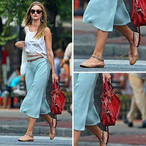 Chloe Metallic Braided Ankle Strap Flats black size 36.5